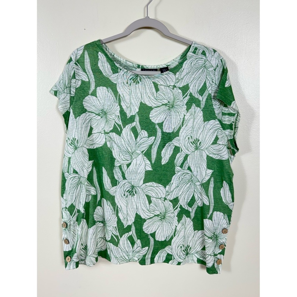 Tahari 100% Linen Blouse Top XL Beach Coastal Euro Summer Bohemian New